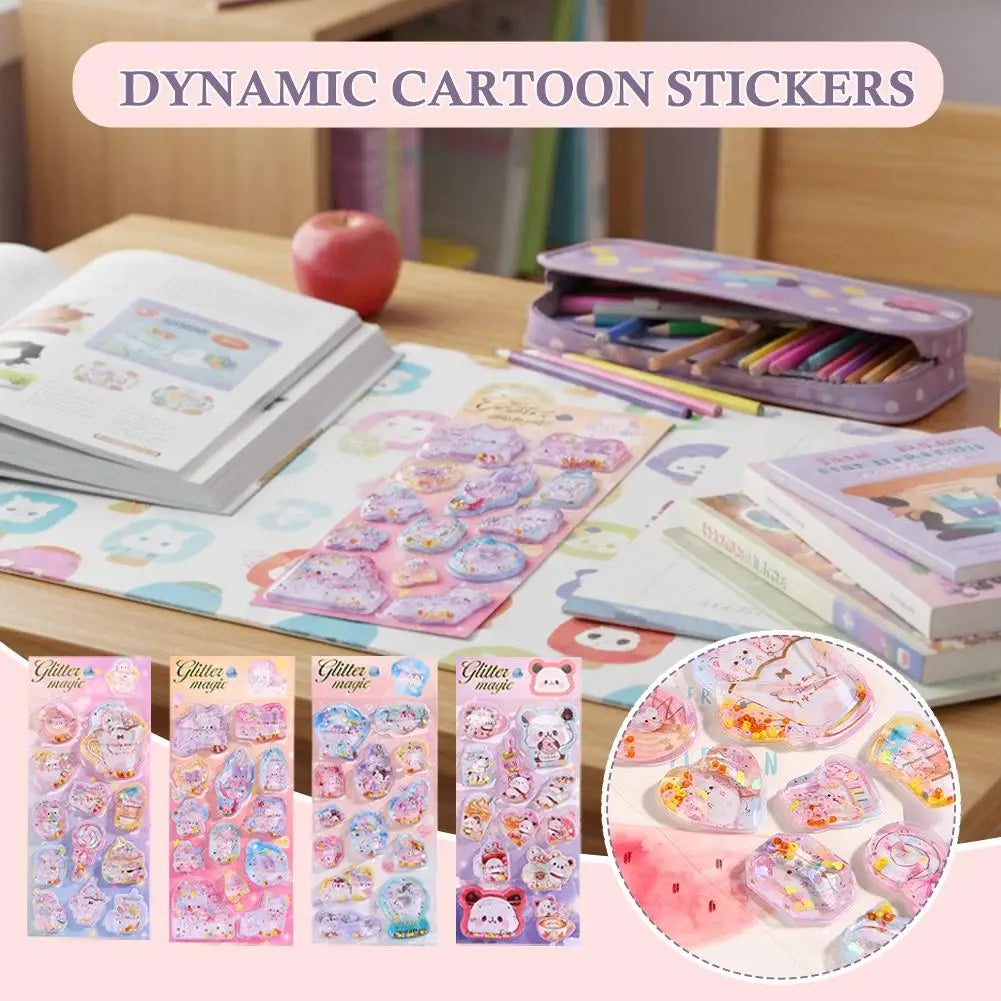 0118 Dynamic Cartoon 3D Shake Water Stickers – Cute DIY Decoration for School Stationery, Phone Case, Scrapbook & Student Supplies