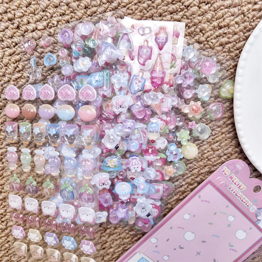 0122 Kawaii 3D Cartoon Relief Stickers – Cute Small Creative Elements for DIY Diary, Scrapbook & Handmade Decoration