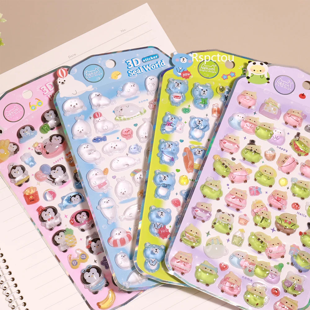 0120 3D Animals Penguin & Seal World Relief Stickers – DIY Scrapbooking, Journaling, Stationery & Cute School Supply Decoration