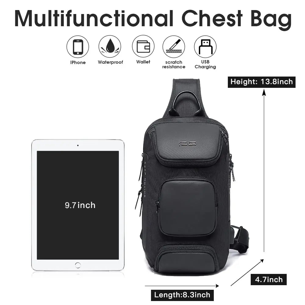 BANGE Men's Anti-theft Chest Bag Shoulder Strap USB Rechargeable Crossbody School Gym Pack, Men Sports Waterproof Shoulder Bag