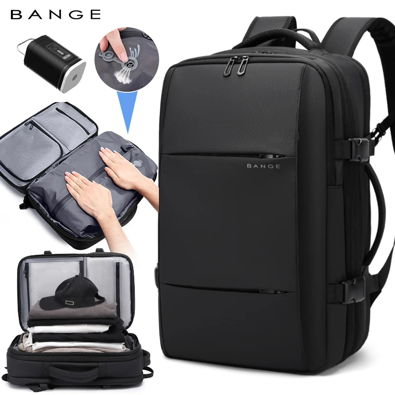 BANGE Expandable Travel Backpack – 17" Laptop, Vacuum Compression, Waterproof