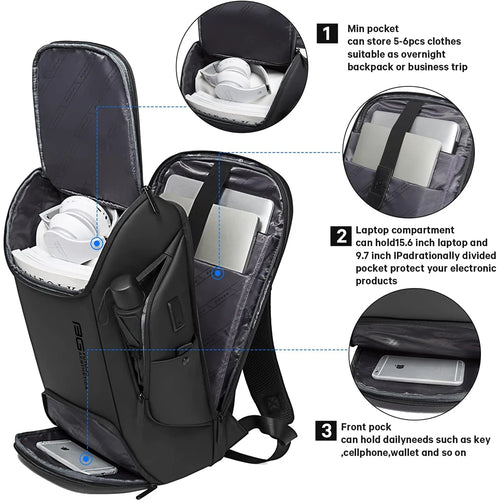 0021 BANGE Business Smart Backpack – Waterproof 15.6 Inch Laptop Bag with USB Charging, Travel & Work Rucksack for Men