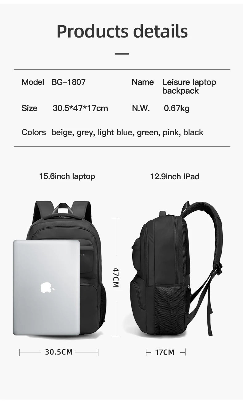 0032 BANGE Laptop Backpack – Waterproof 15.6 Inch Large Capacity Business & Travel Bag for Men & Women