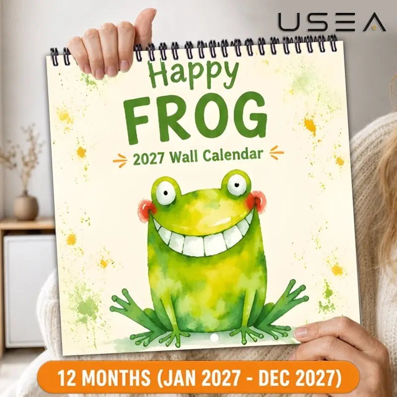 0156 Happy Frog 2027 Wall Calendar - Funny Frog Wall Calendar 21x21cm | 12 Months 12 Unique Designs Premium Matte Paper