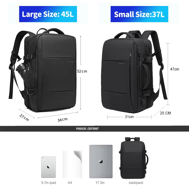 0015 BANGE Expandable Backpack – Waterproof 17 Inch Laptop Bag for Men, Travel & Work