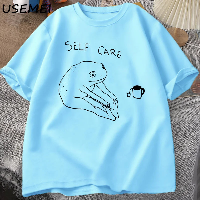 0075 Funny Frog Self‑Care T‑Shirt – Retro Cottagecore Summer Tee for Women & Men