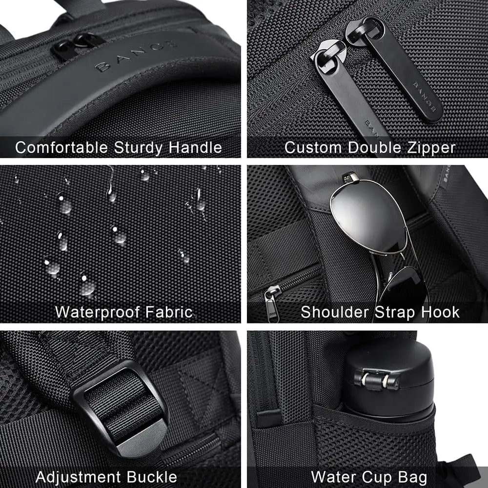 0055 BANGE Waterproof Backpack – 15.6 Inch Laptop Bag with USB Charging, Travel & School Rucksack for Men & Women