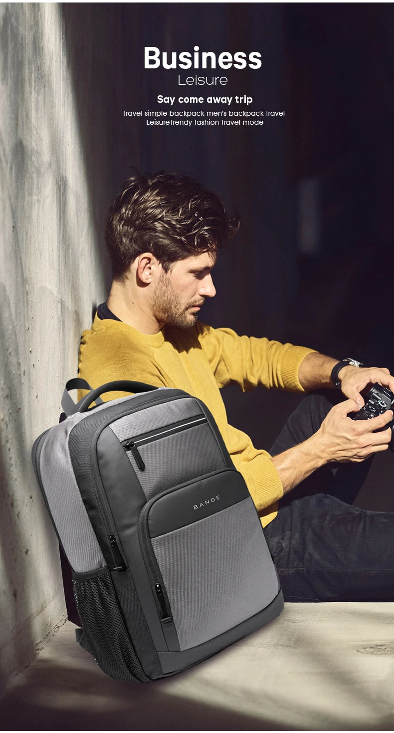 0055 BANGE Waterproof Backpack – 15.6 Inch Laptop Bag with USB Charging, Travel & School Rucksack for Men & Women