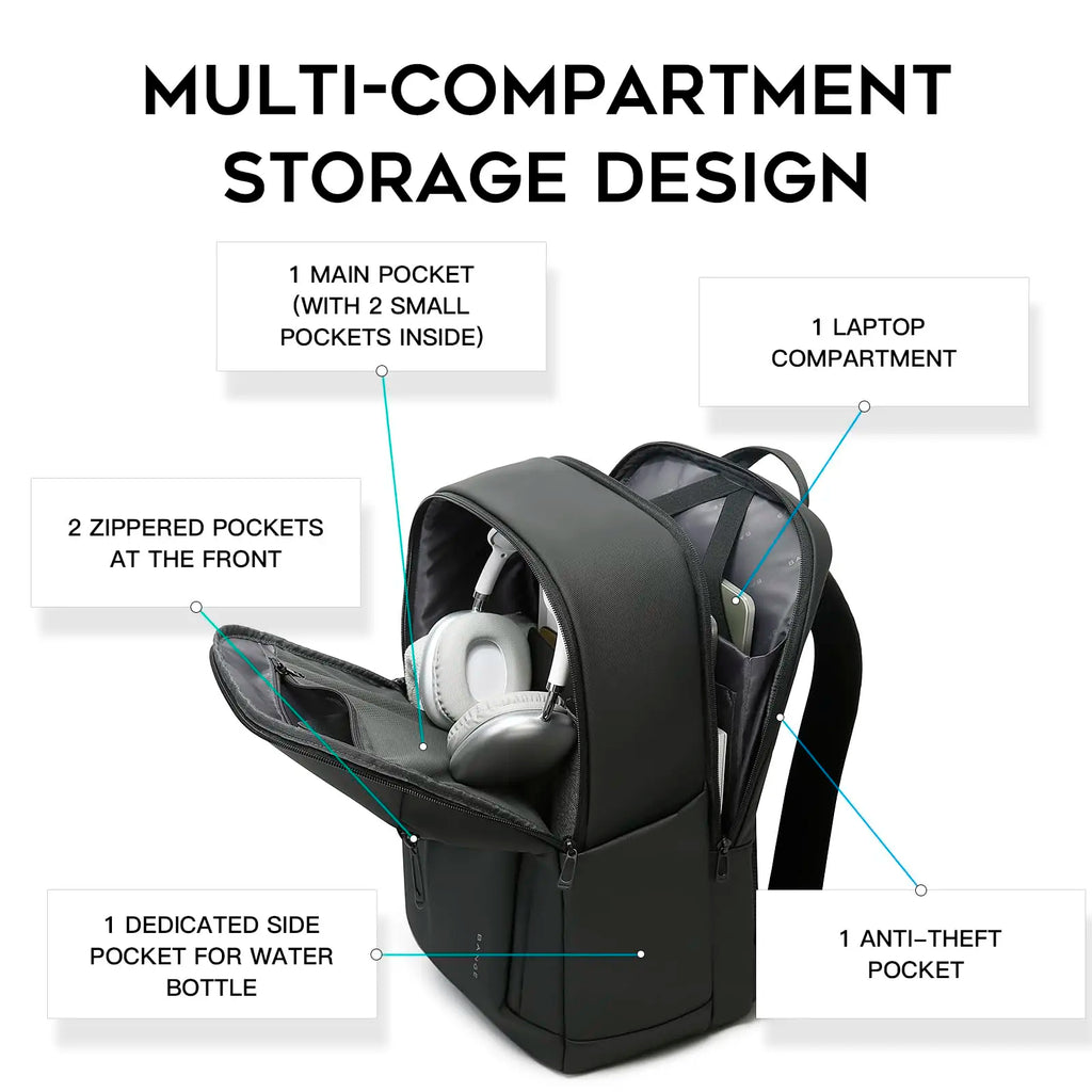 0053 BANGE Casual Backpack – Waterproof 15.6 Inch Laptop Bag, Multi-Pocket Travel & School Rucksack with YKK Zippers