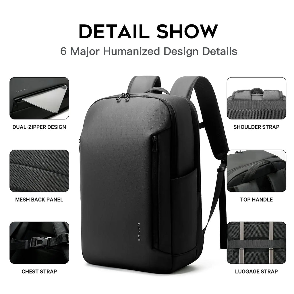 0053 BANGE Casual Backpack – Waterproof 15.6 Inch Laptop Bag, Multi-Pocket Travel & School Rucksack with YKK Zippers