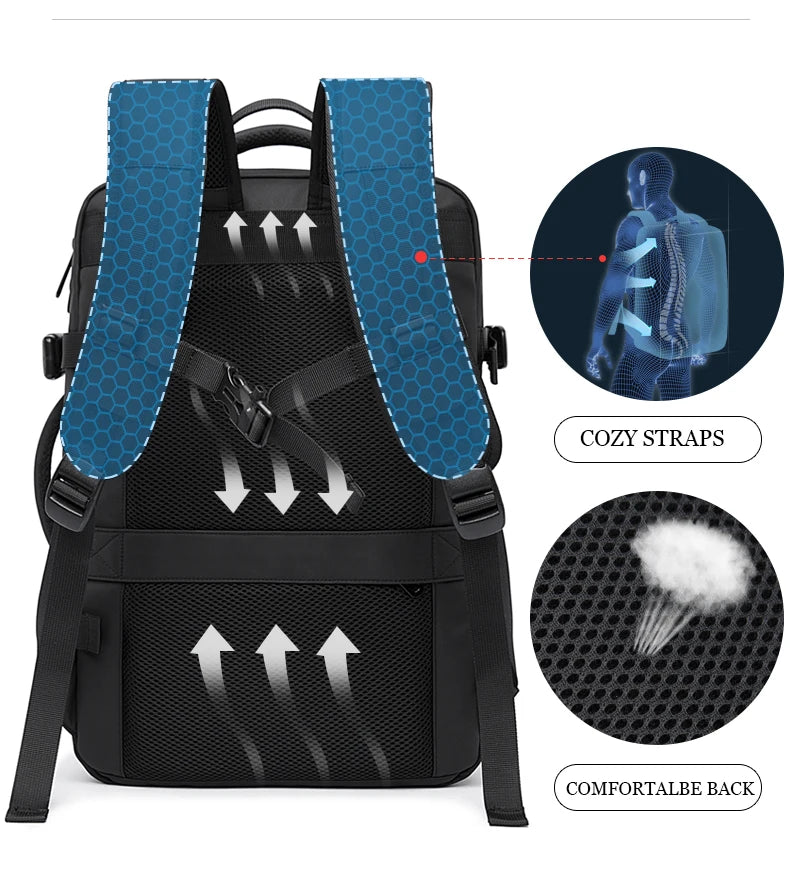 0015 BANGE Expandable Backpack – Waterproof 17 Inch Laptop Bag for Men, Travel & Work