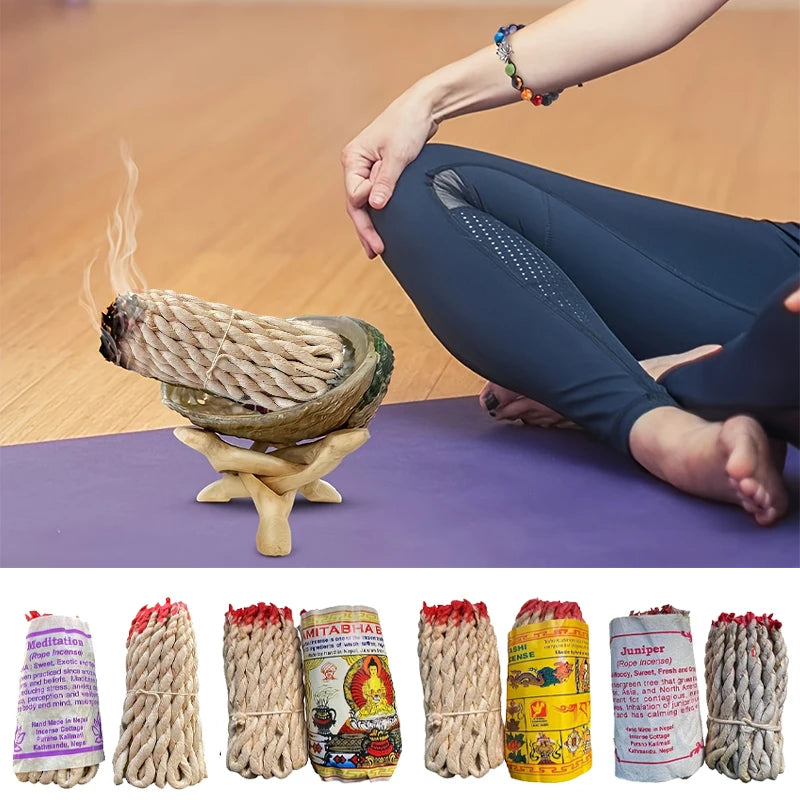 0100 40PCS Himalayan Rope Incense – Yoga Aromatherapy Handmade Rope Fragrance with Sage, Patchouli & Cedar
