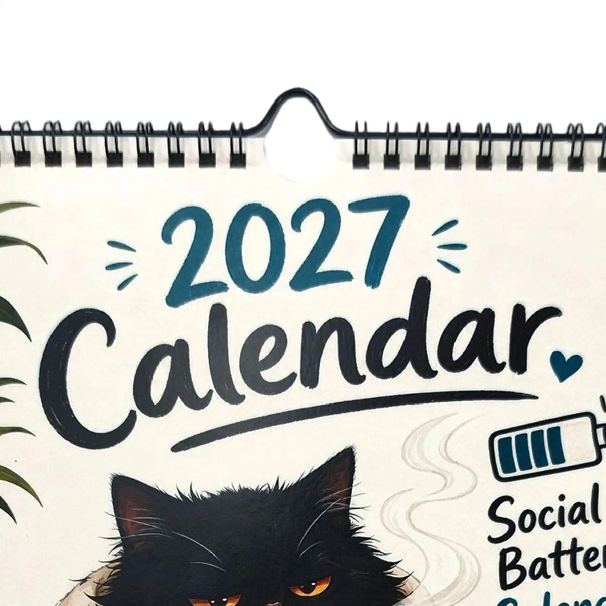 0147 2027 Calendar - Social Battery: Calendar Mode - Funny Black Cat Coffee Wall Calendar A4 210x290mm