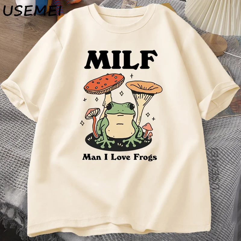 0073 Retro Frog T‑Shirt – Funny Cottagecore MILF Froggy Graphic Tee for Men, Casual Streetwear