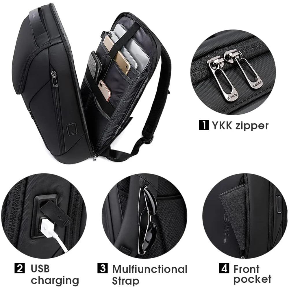 0037 BANGE Business Backpack – Waterproof 15.6 Inch Laptop Bag, Multifunctional Large Capacity Rucksack for Men
