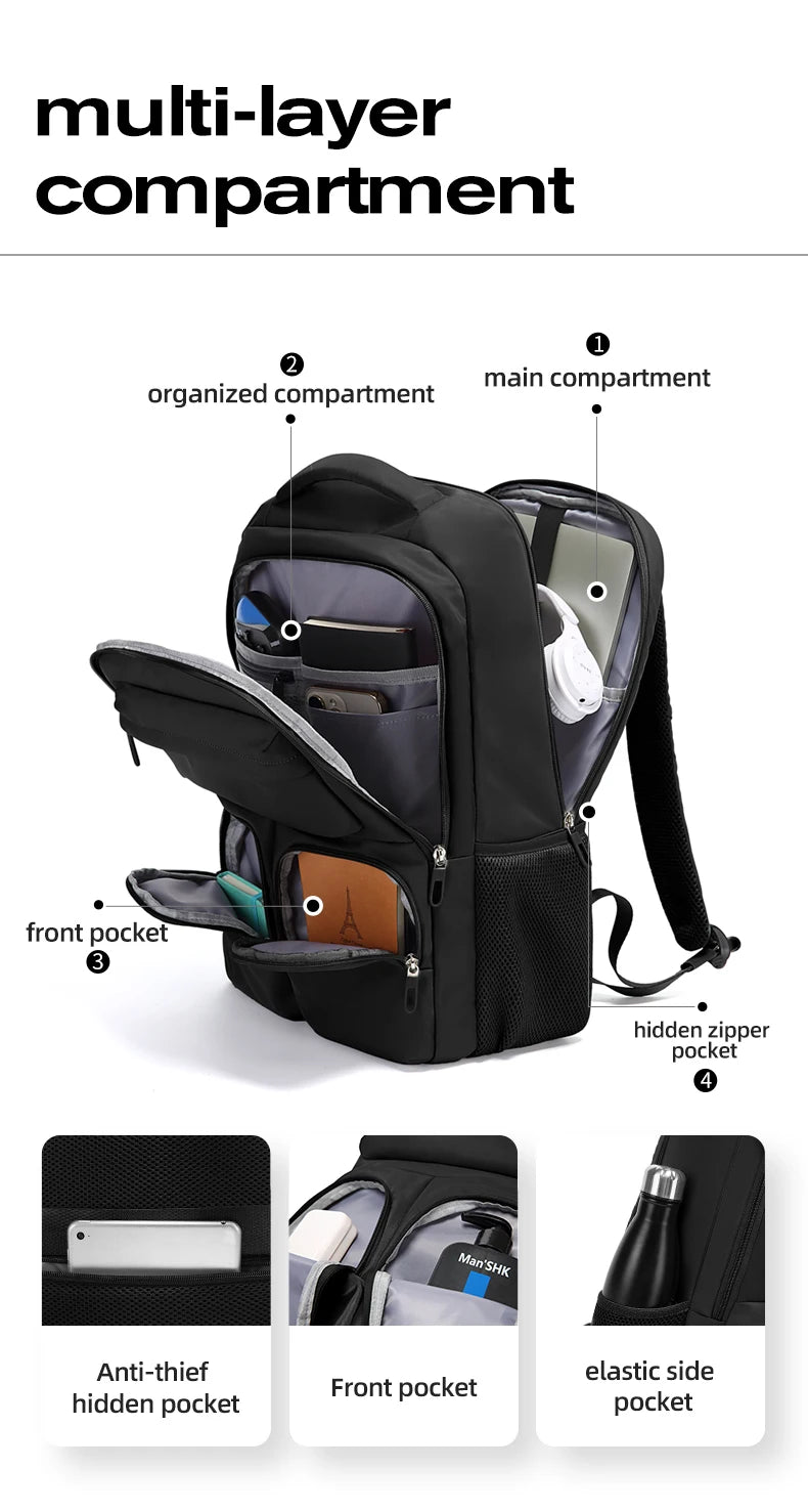 0032 BANGE Laptop Backpack – Waterproof 15.6 Inch Large Capacity Business & Travel Bag for Men & Women