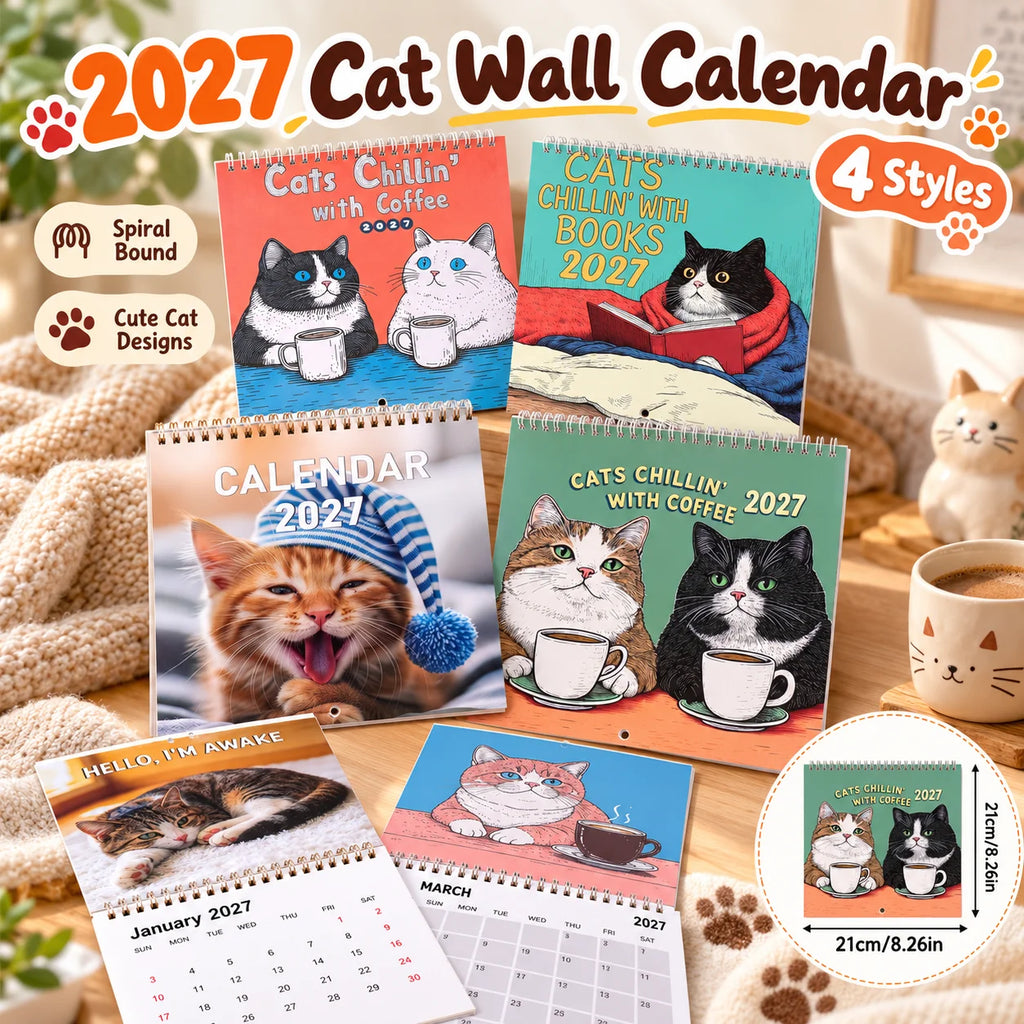 0146 Cats Chillin' With Coffee 2027 Calendar - 4 Styles Funny 21cm Wall Calendar | Cats Chillin' With Books 2027