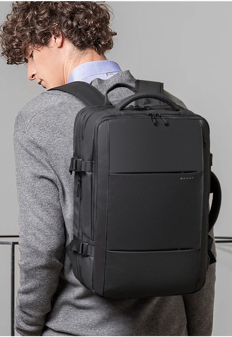0015 BANGE Expandable Backpack – Waterproof 17 Inch Laptop Bag for Men, Travel & Work