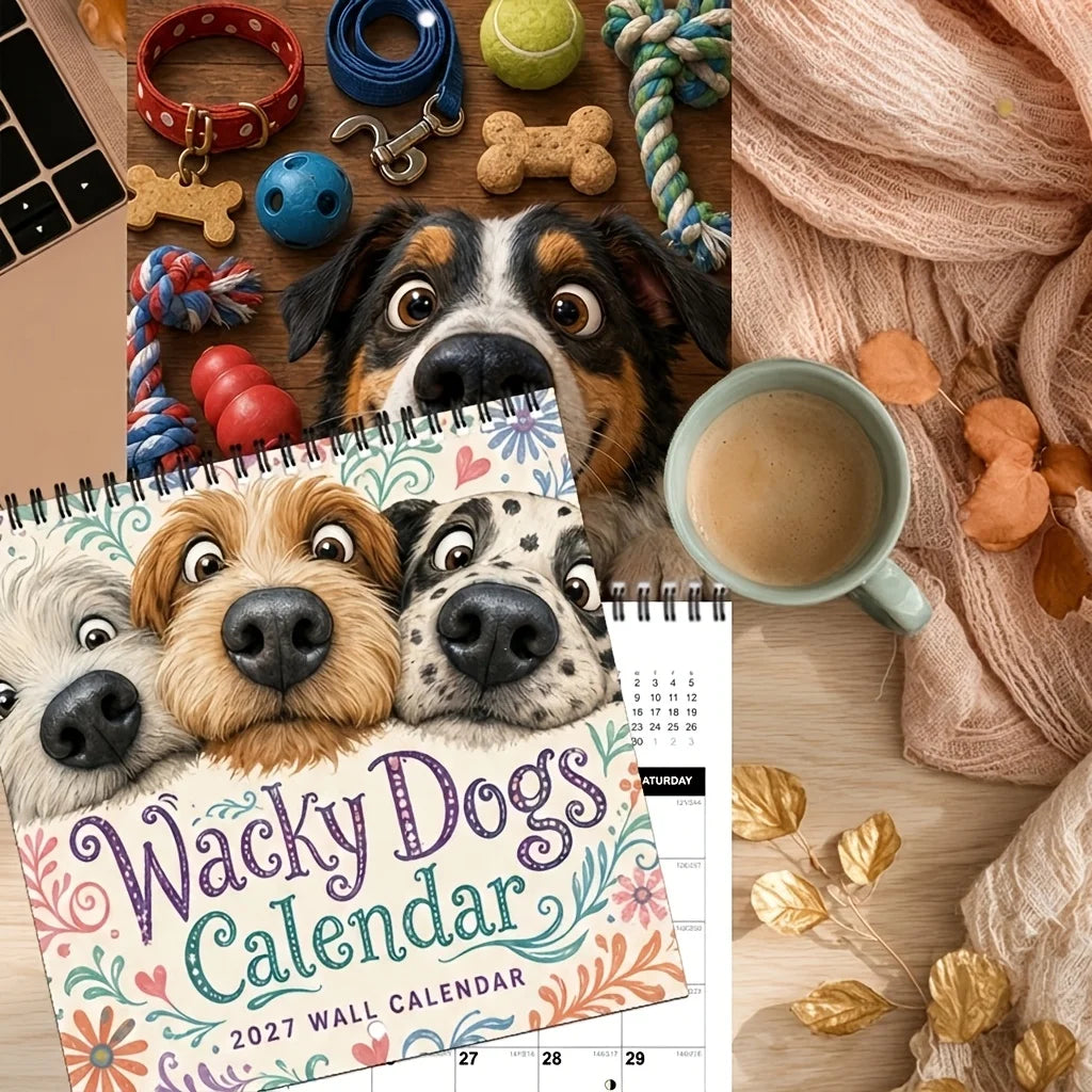 0145 Wacky Dogs Calendar 2027 - Funny 12 Month Wall Calendar 21x21cm | Twin-Wire Binding | Dog Lover Gift