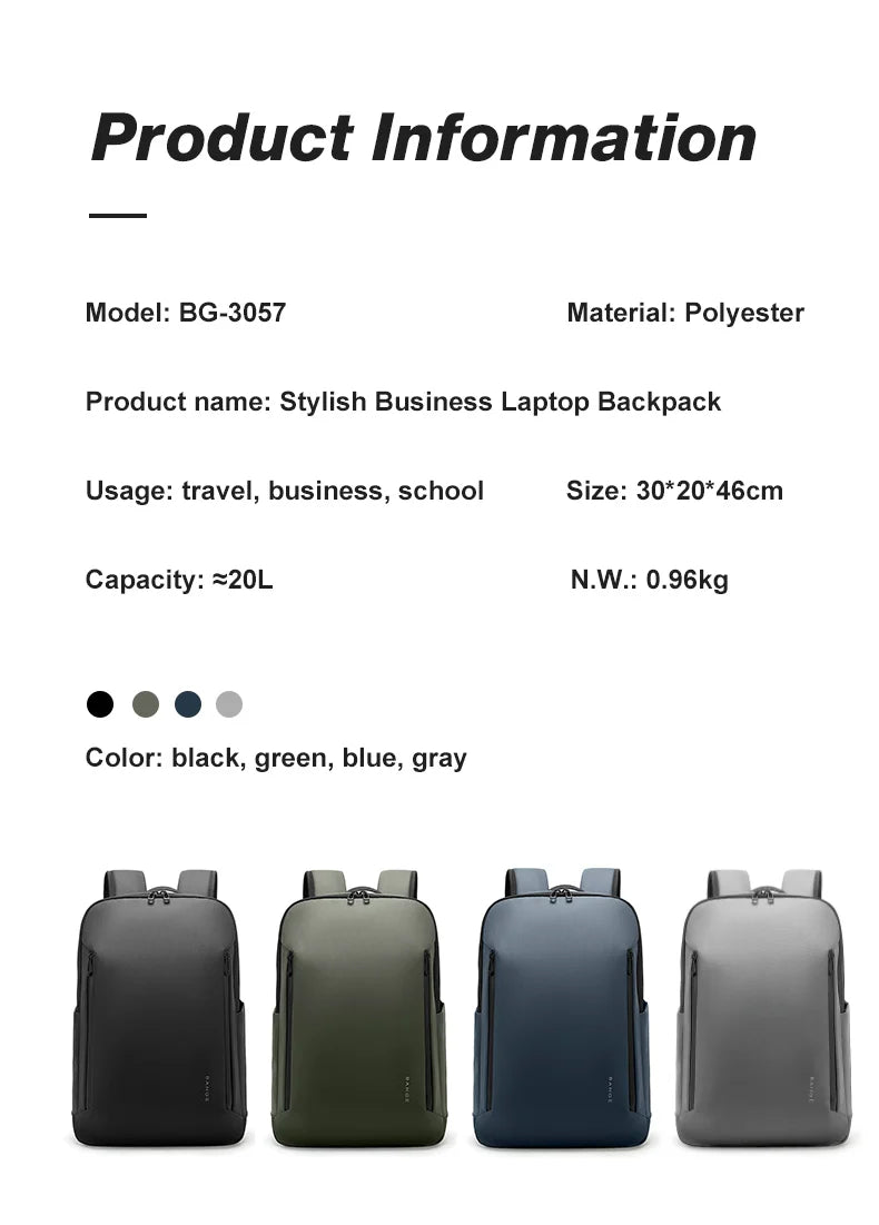 0053 BANGE Casual Backpack – Waterproof 15.6 Inch Laptop Bag, Multi-Pocket Travel & School Rucksack with YKK Zippers