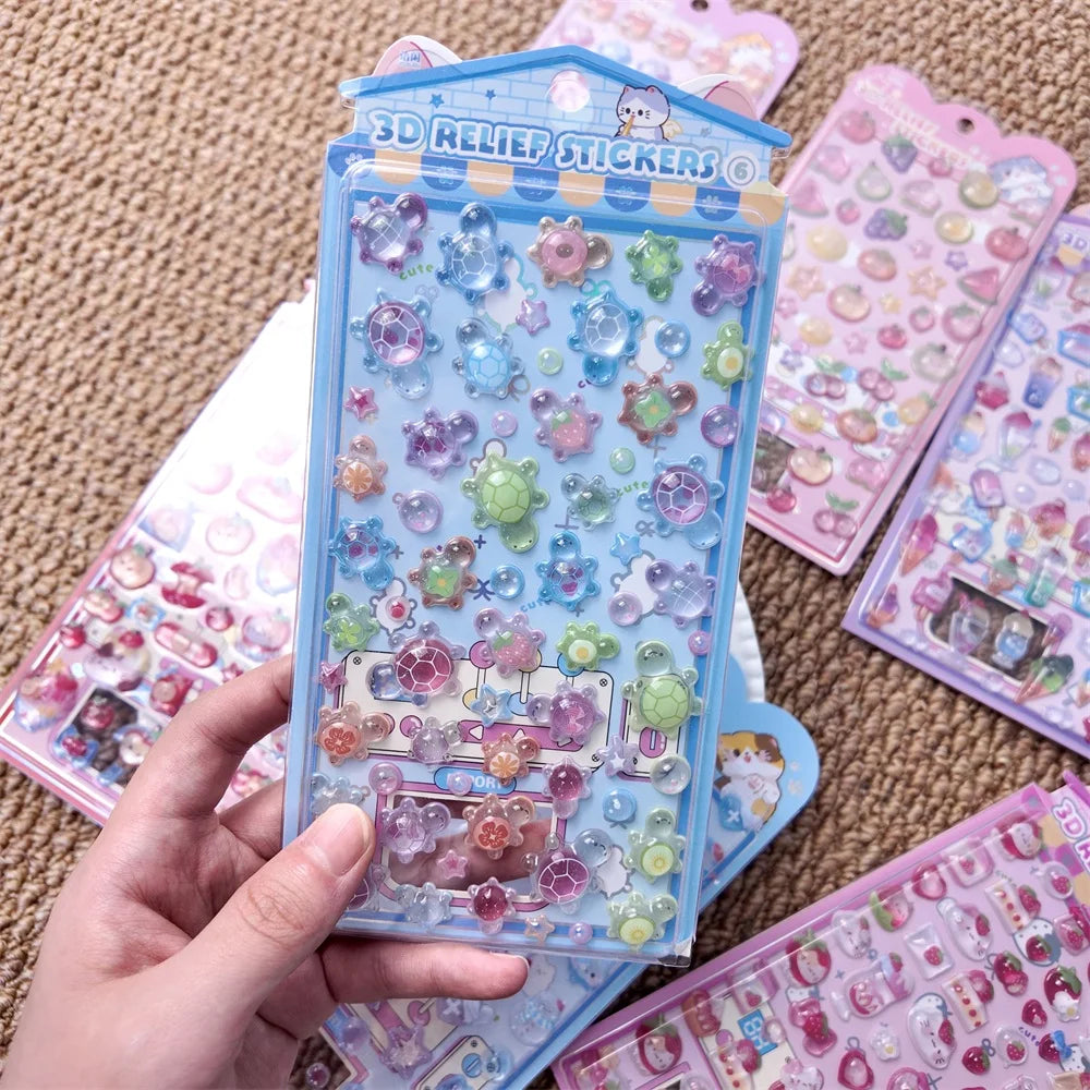 0122 Kawaii 3D Cartoon Relief Stickers – Cute Small Creative Elements for DIY Diary, Scrapbook & Handmade Decoration