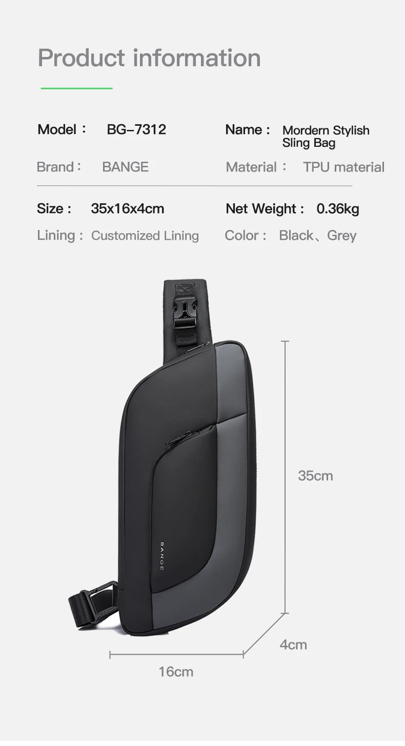 Big Big Bag #0031 - BANGE Waterproof Chest Bag – Korean Style Sling Pack for Men, Anti-Stain & Multifunction