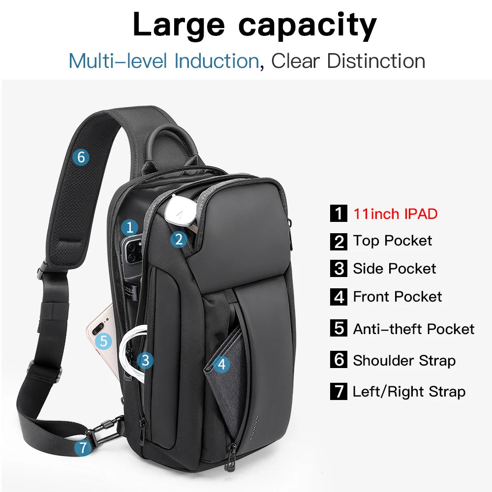 0022 BANGE Chest Bag – Waterproof Oxford Crossbody & Shoulder Satchel with Large Capacity for Men