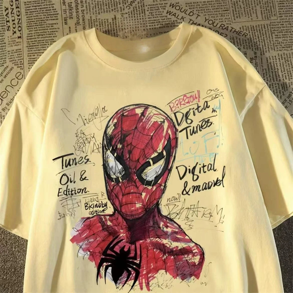0083 Cartoon “Under the Mask” T‑Shirt – 2026 Spring Fashion Parent‑Child Loose Fit Short Sleeve Tee