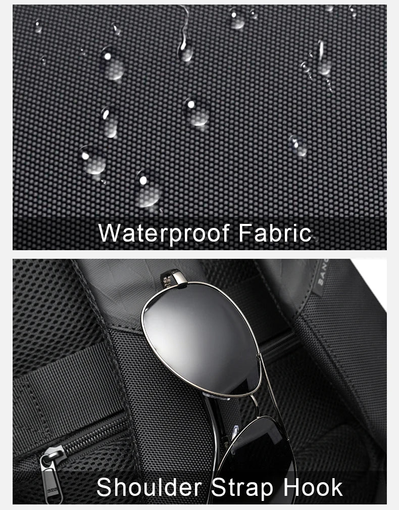 0055 BANGE Waterproof Backpack – 15.6 Inch Laptop Bag with USB Charging, Travel & School Rucksack for Men & Women