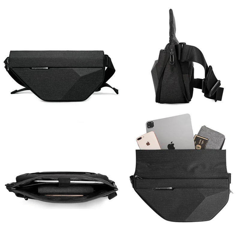 0029 BANGE Waterproof Sling Bag – Men’s Chest Pack with USB Charging, Fits iPad Mini