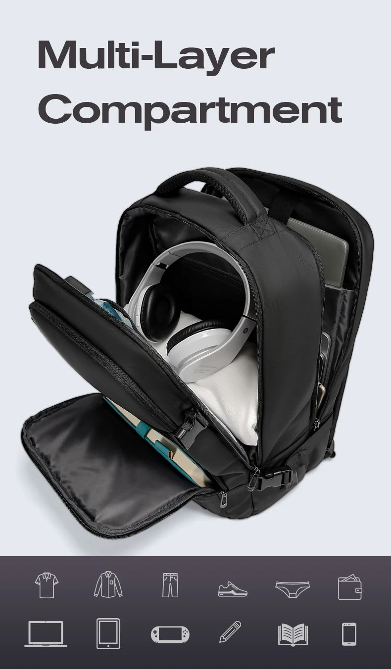 0010 BANGE Travel Backpack – Waterproof 15.6 Inch Laptop Bag with USB Charging, Large Capacity for Men