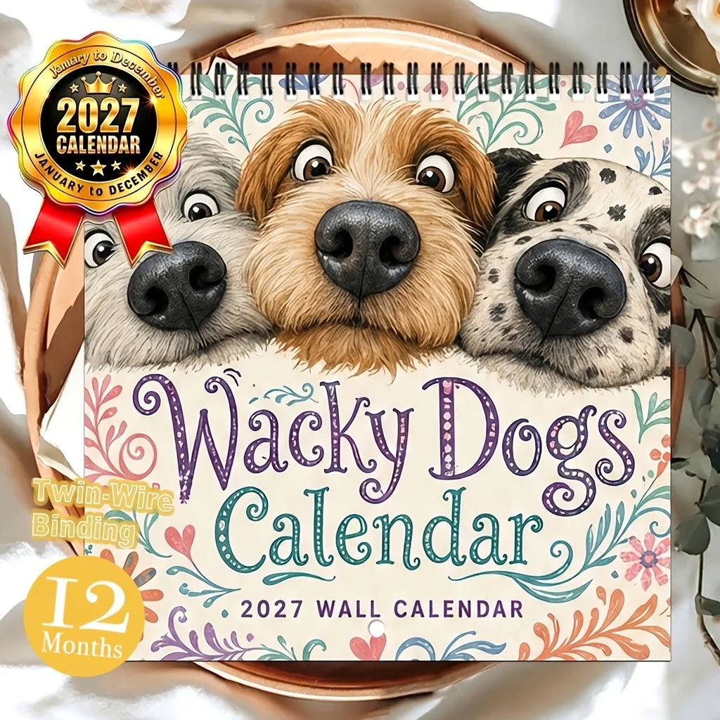 0145 Wacky Dogs Calendar 2027 - Funny 12 Month Wall Calendar 21x21cm | Twin-Wire Binding | Dog Lover Gift