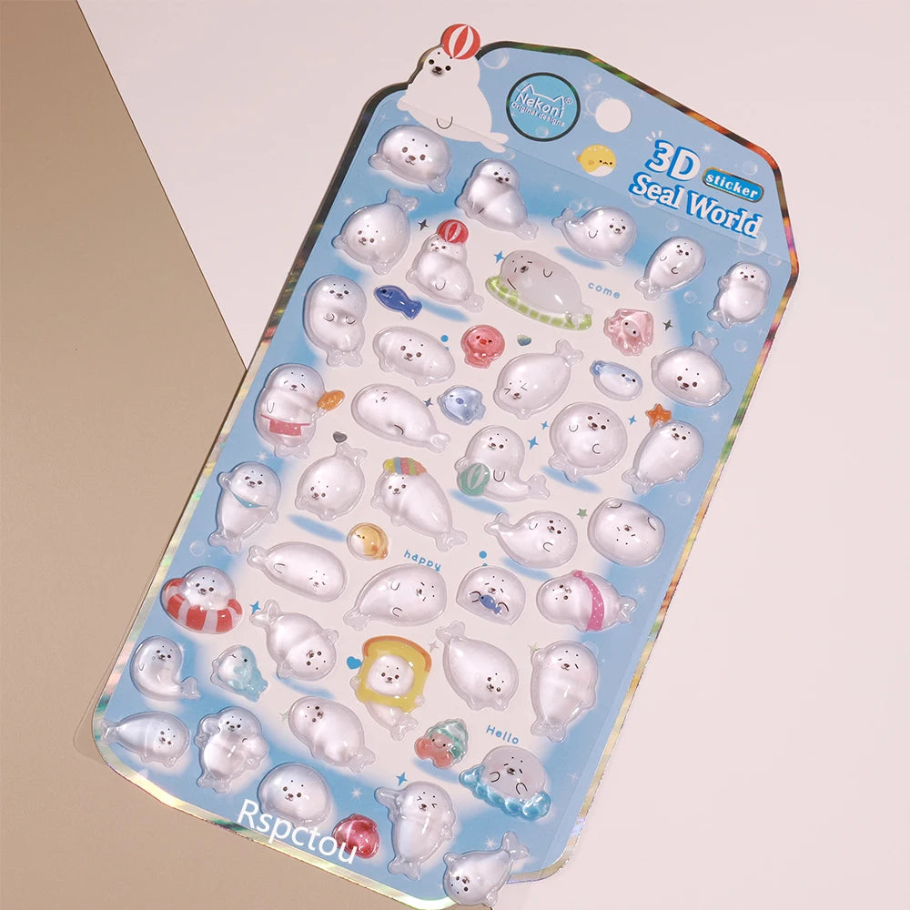 0120 3D Animals Penguin & Seal World Relief Stickers – DIY Scrapbooking, Journaling, Stationery & Cute School Supply Decoration