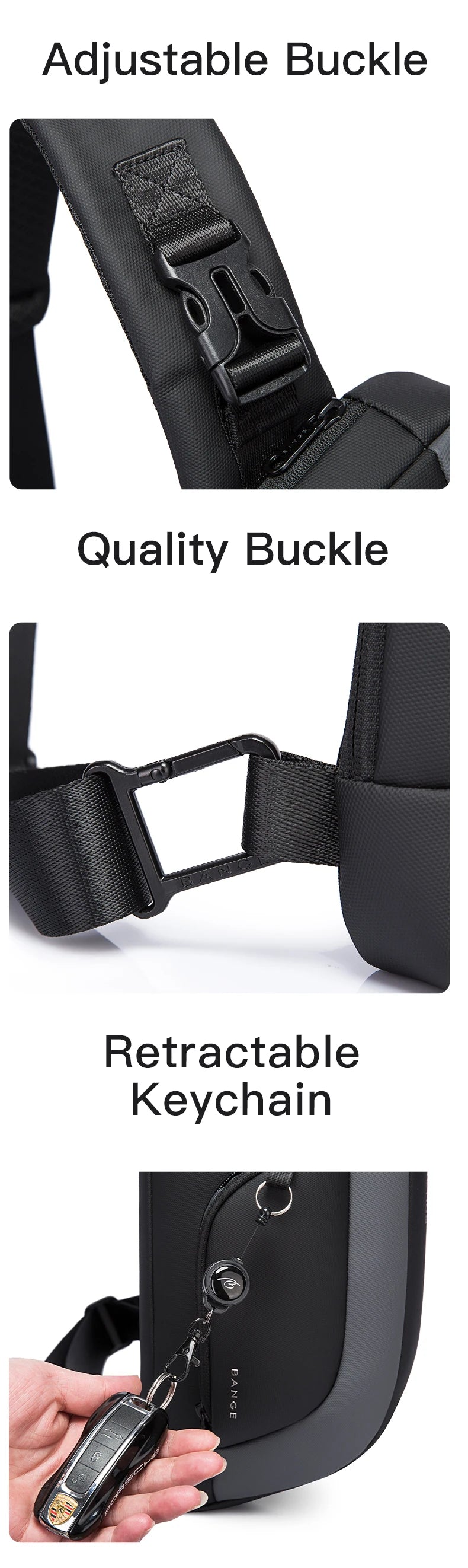 0031 BANGE Waterproof Chest Bag – Korean Style Sling Pack, Fashion Crossbody Satchel for Men