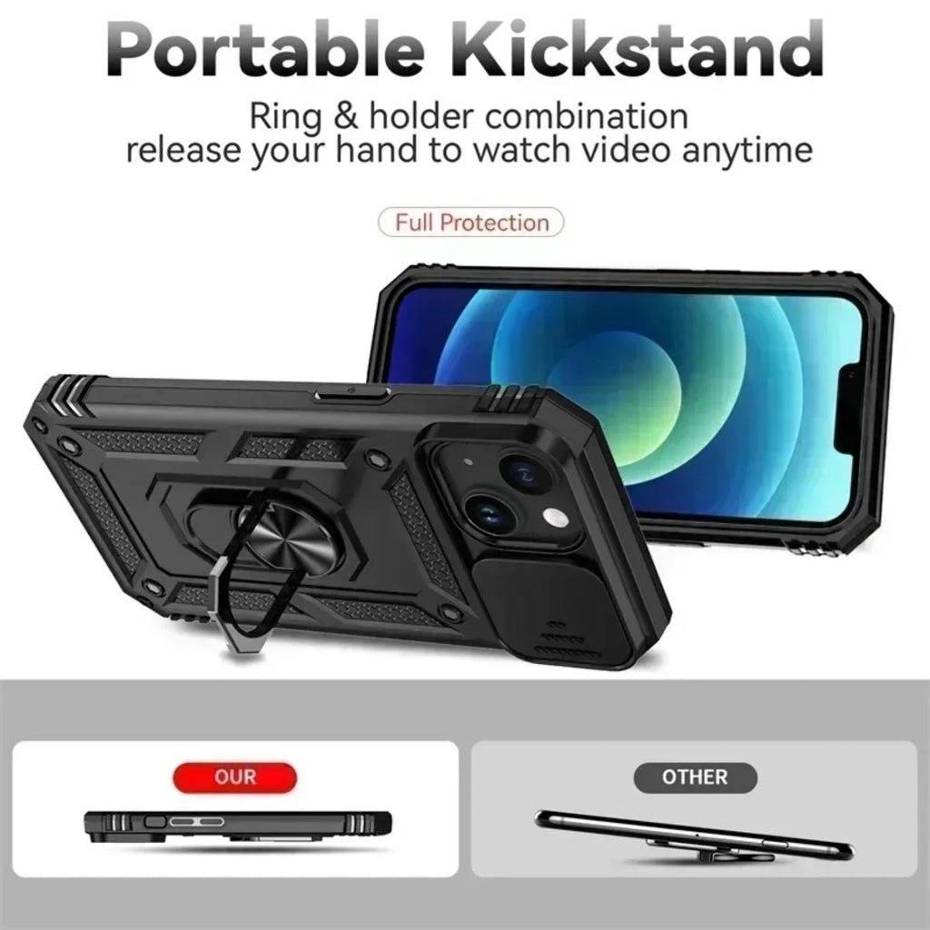 0068 Ring Stand Armor Case – Military Grade Rotating Camera Lens Cover for iPhone 17/16 Pro Max