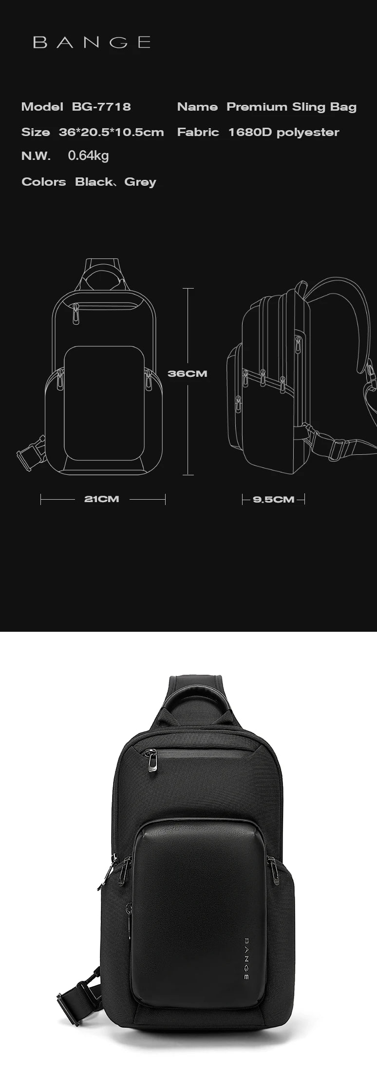 0051 BANGE Crossbody Bag – Waterproof Multifunction Sling Pack with Large Capacity