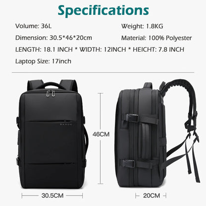 Big Big Bag #0036 - BANGE Expandable Travel Backpack – 17" Laptop, Vacuum Compression, Waterproof