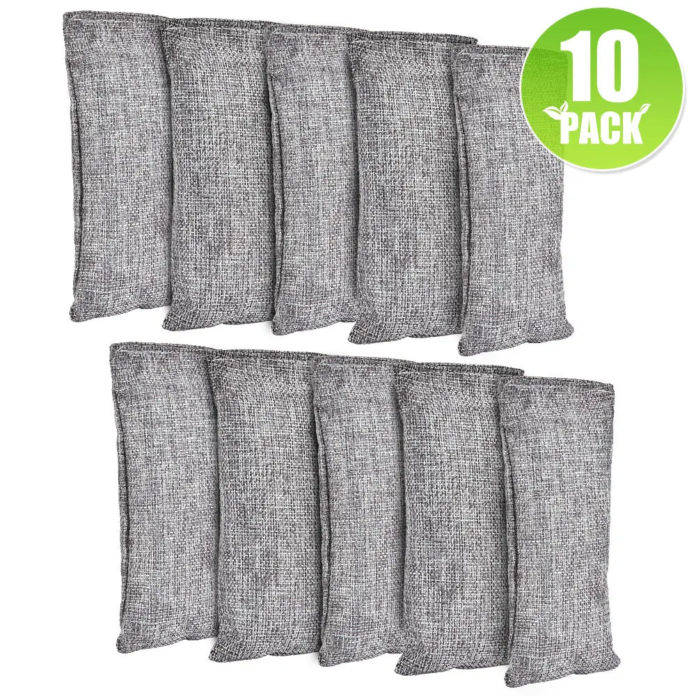 0096 10PCS Bamboo Charcoal Bags – Natural Activated Charcoal Odor Absorber & Moisture Eliminator for Car, Closet & Shoes