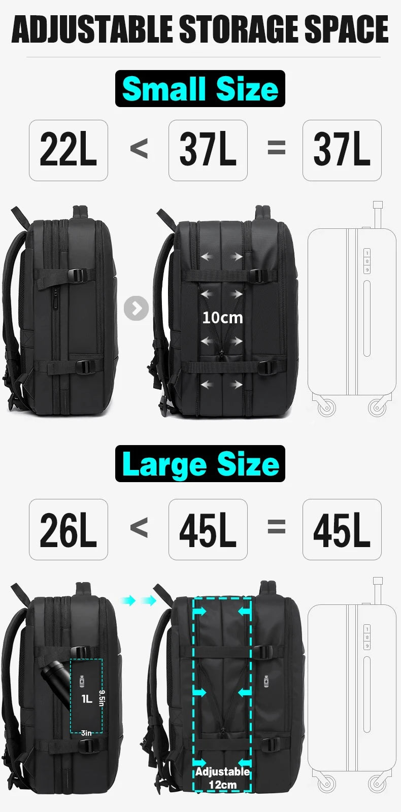 0015 BANGE Expandable Backpack – Waterproof 17 Inch Laptop Bag for Men, Travel & Work