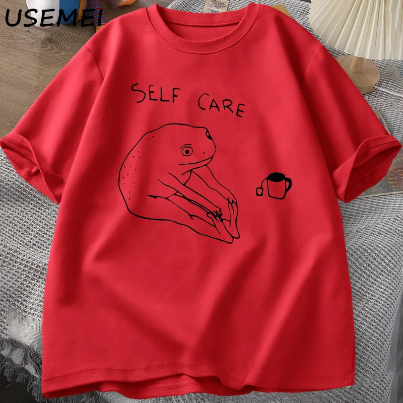 0075 Funny Frog Self‑Care T‑Shirt – Retro Cottagecore Summer Tee for Women & Men