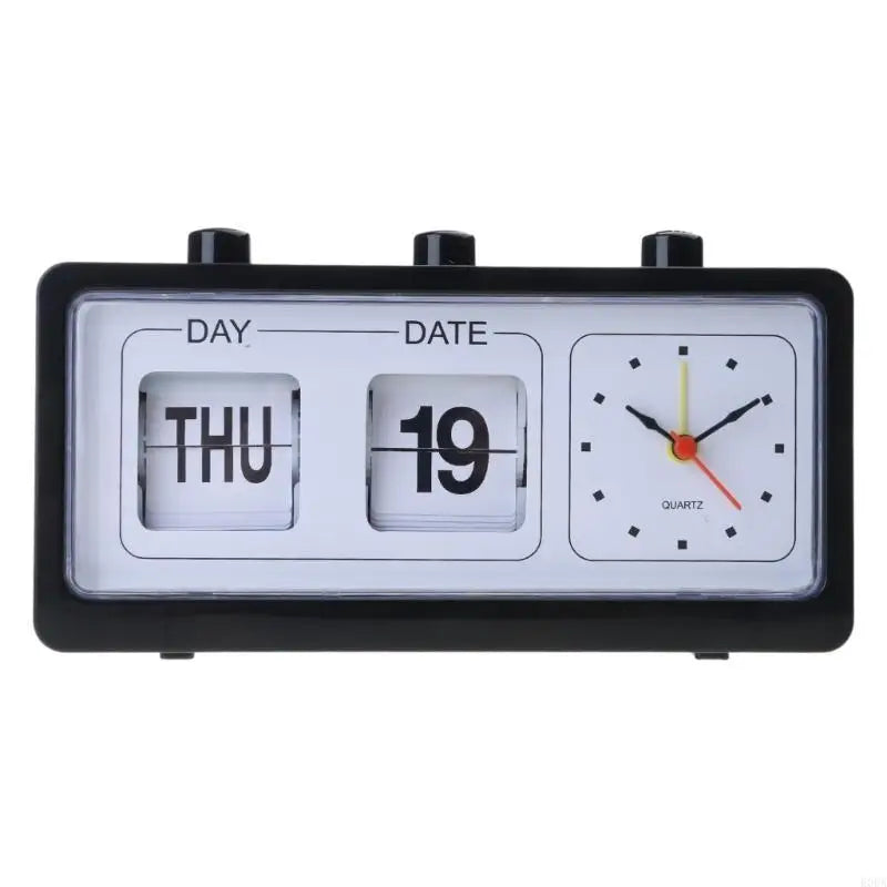 0159 Retro Flip Clock Calendar - Vintage Day Date Flip Desk Clock with Quartz Clock 20cm | 3-in-1 Manual Flip Calendar Clock