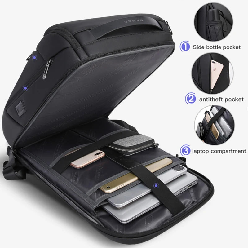0019 BANGE Laptop Backpack – Waterproof 17 Inch Bag with USB Charging, Business & Travel