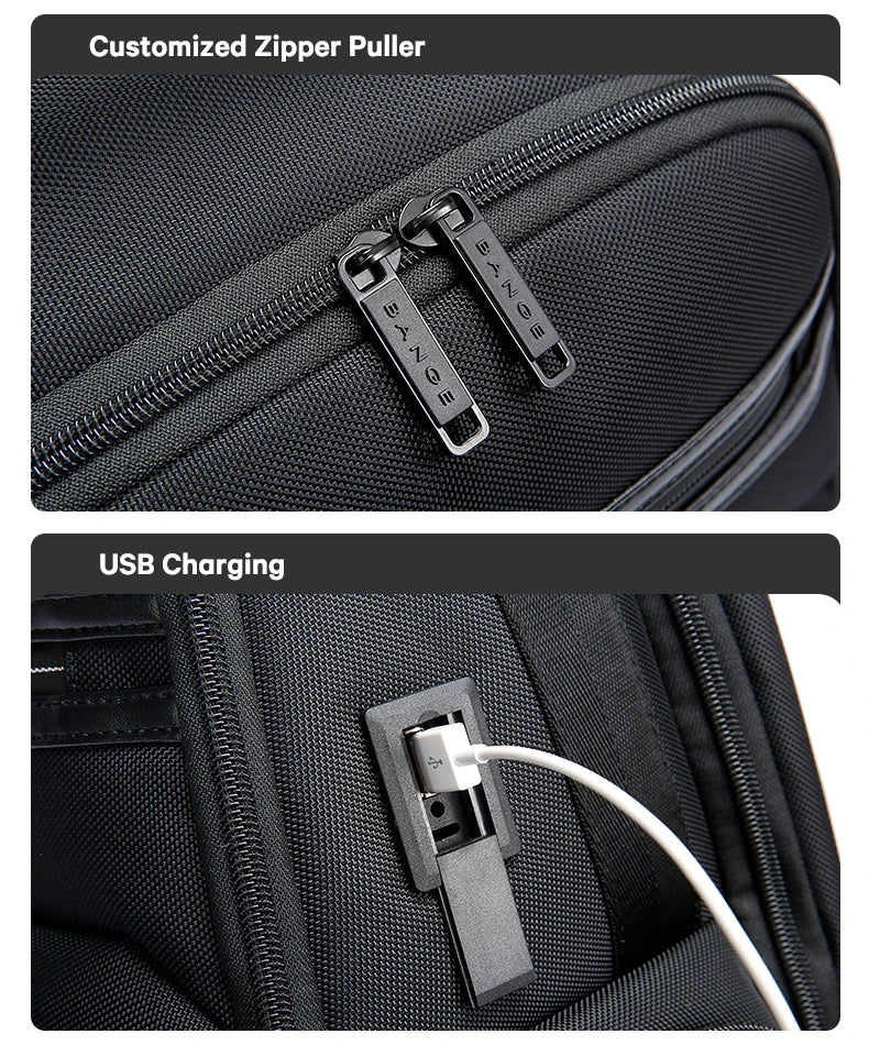 0057 BANGE Anti-Theft Laptop Backpack – Waterproof 15.6 Inch Oxford Bag with USB Charging for Men