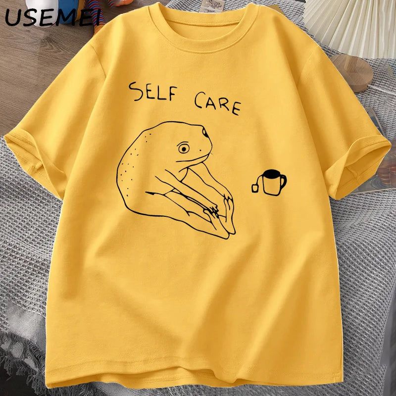 0075 Funny Frog Self‑Care T‑Shirt – Retro Cottagecore Summer Tee for Women & Men