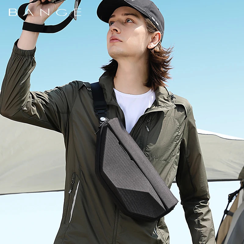 0029 BANGE Waterproof Sling Bag – Men’s Chest Pack with USB Charging, Fits iPad Mini