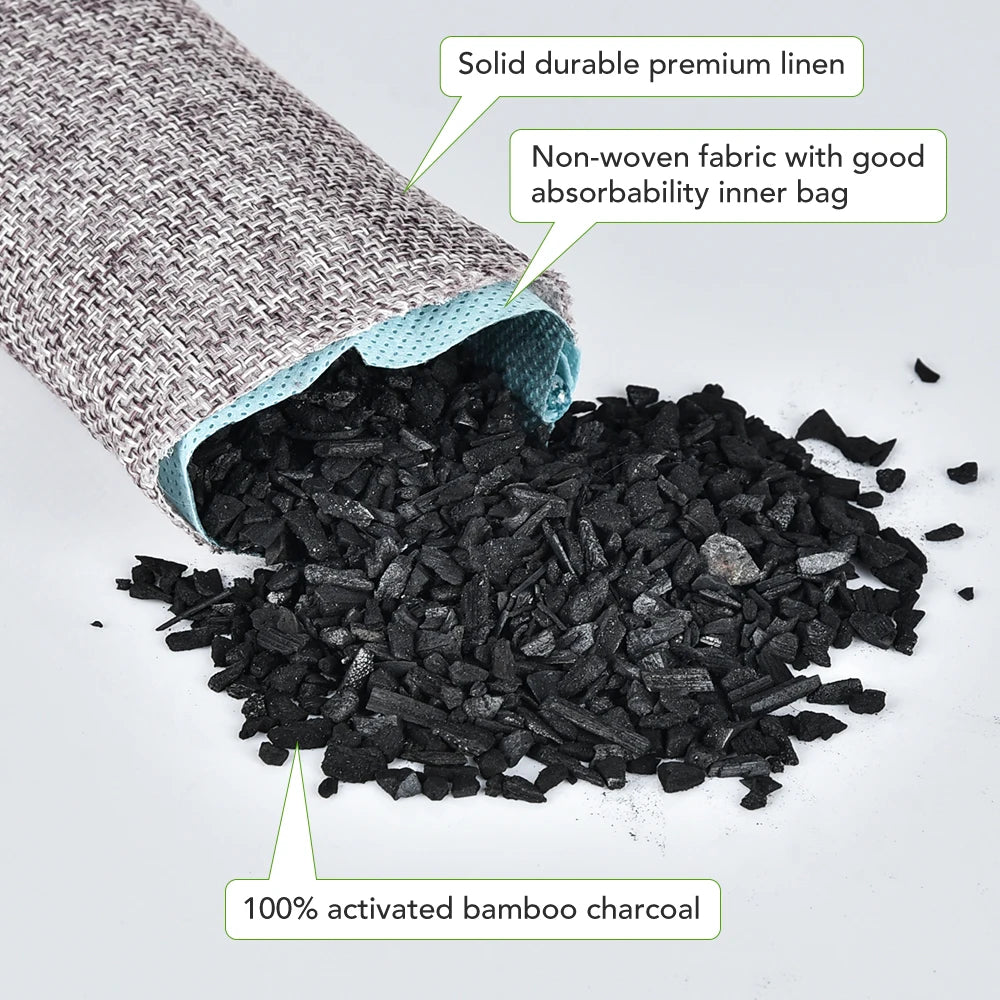 0096 10PCS Bamboo Charcoal Bags – Natural Activated Charcoal Odor Absorber & Moisture Eliminator for Car, Closet & Shoes