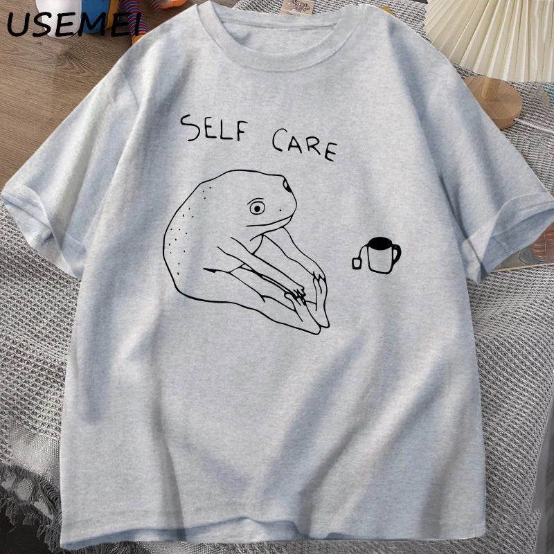 0075 Funny Frog Self‑Care T‑Shirt – Retro Cottagecore Summer Tee for Women & Men