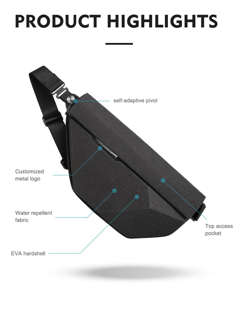 0029 BANGE Waterproof Sling Bag – Men’s Chest Pack with USB Charging, Fits iPad Mini