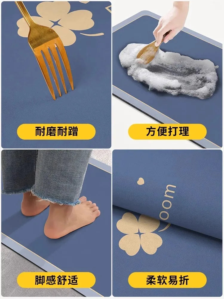 0093 Diatomaceous Earth Bath Mat – Absorbent Non‑Slip Quick Dry Bathroom Rug, Washable Toilet Pad