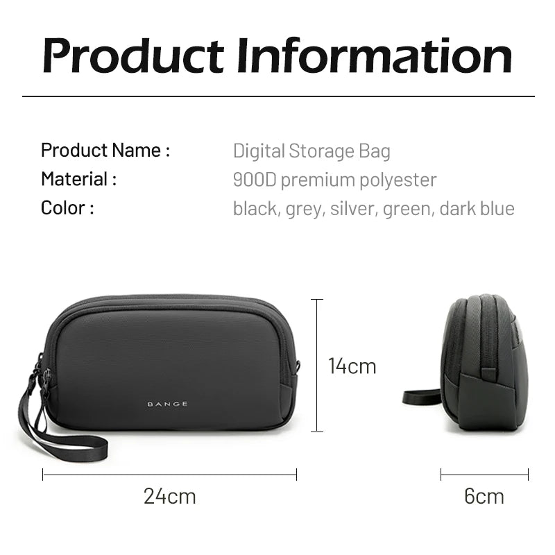 0058 BANGE Electronics Organizer – Waterproof Polyester USB Cable Storage Handbag, Travel Tech Case for Men & Women